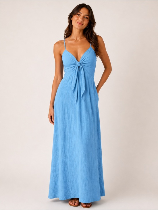 Faithfull the Brand Dresses & Skirts - Faithfull the Brand Verona Textured Light Blue Knot-Front Maxi Dress NWT